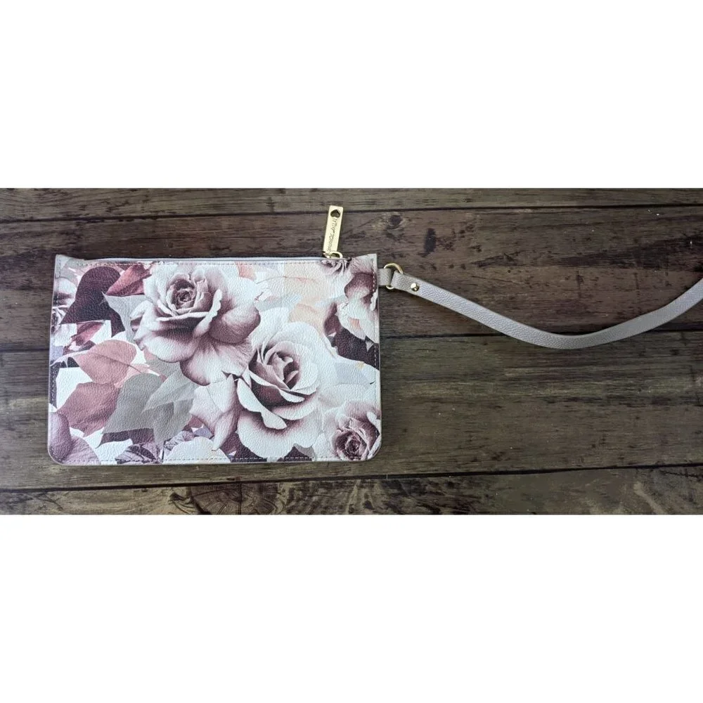 Betsey Johnson Wristlet Pouch Rose Print Signature Logo